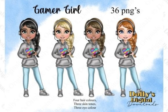 Gamer Girl in Grey PNG Bundle for Creators